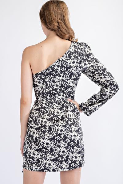 SATIN PRINT ONE SHOULDER WRAP DRESS – SalvageHouse